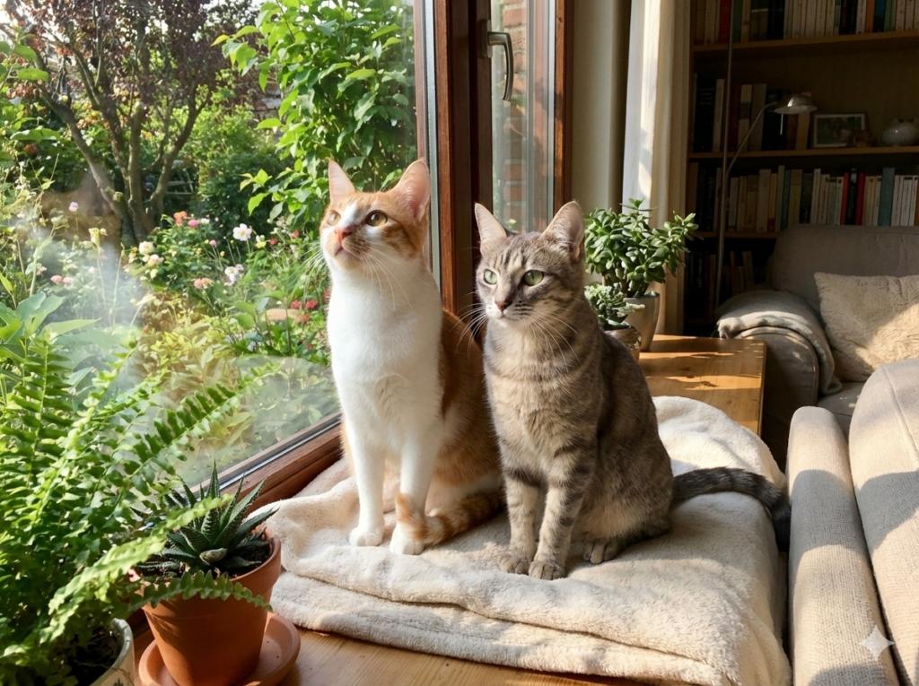 Gatos junto a la ventana